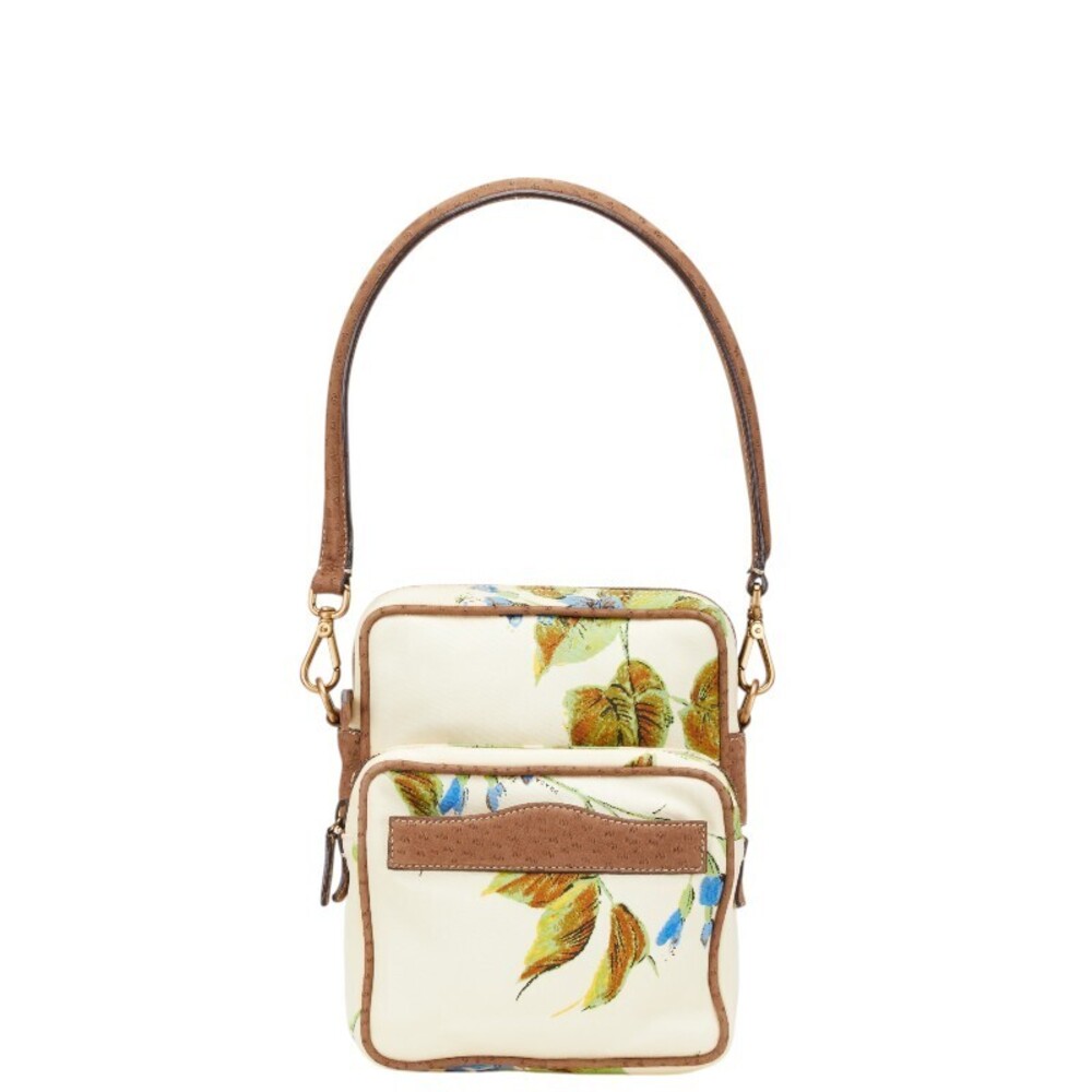 Prada triangular logo plate botanical handbag white multicolored ostrich leather